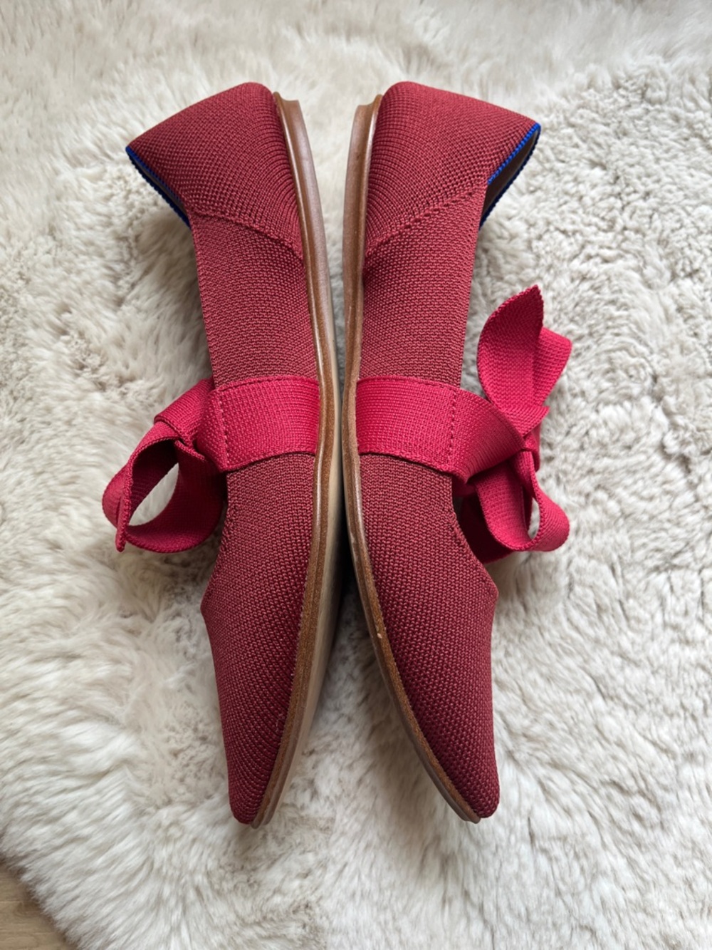 Rothys Cinnamon The Mary Jane Red Bow Point Flats Maroon Ribbon Tie Loafer 8 - Picture 5 of 14